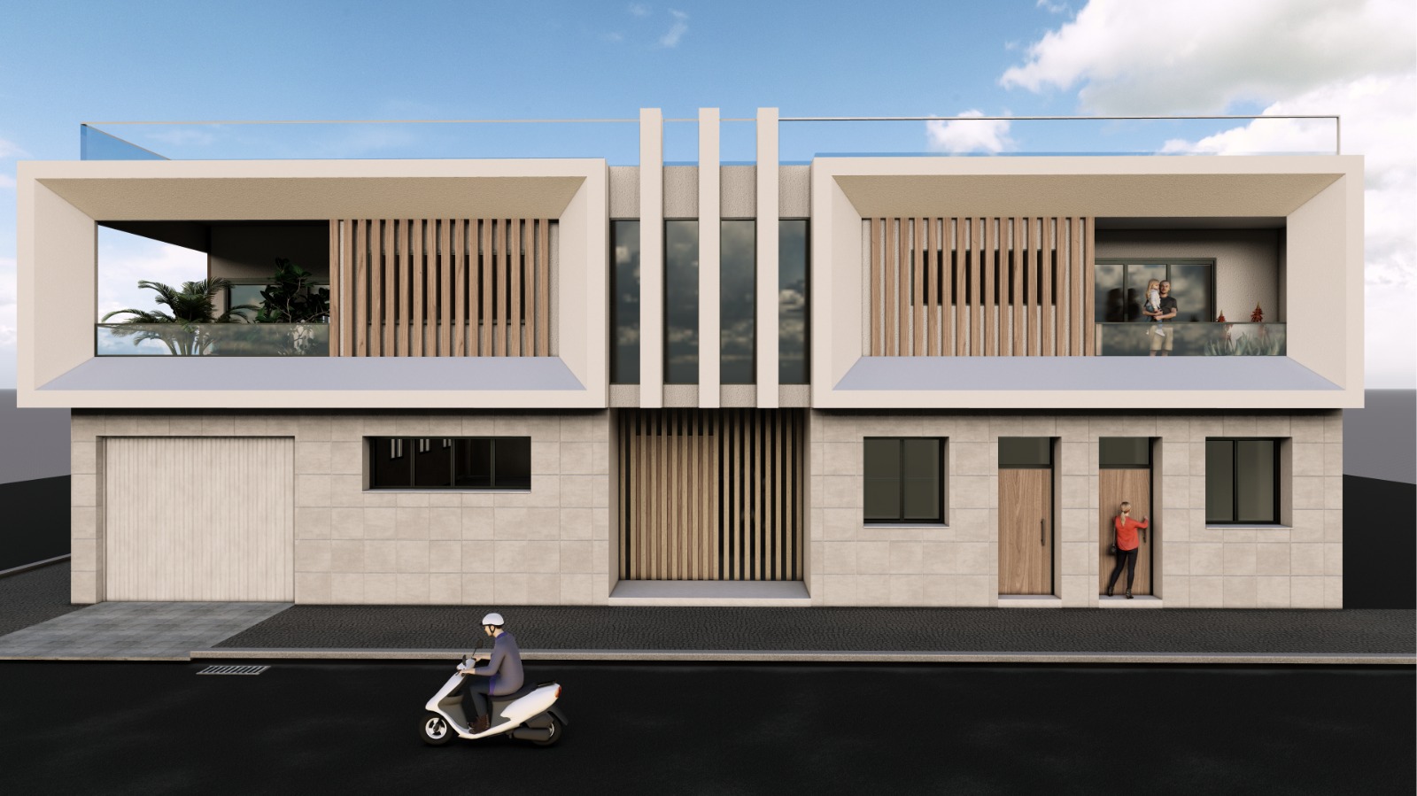 Visualización frontal de la fachada prevista para el proyecto